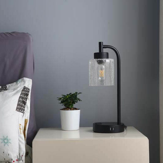 Modern Simple Iron Glass Cylinder Dual USB Touch Table Lamp