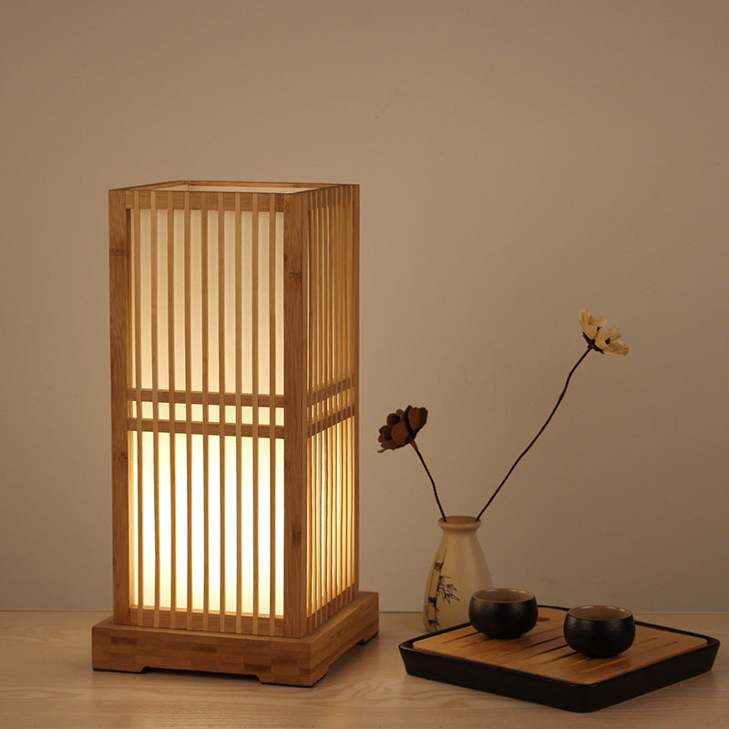 Japanese Minimalist Wooden Square Column Table Lamp