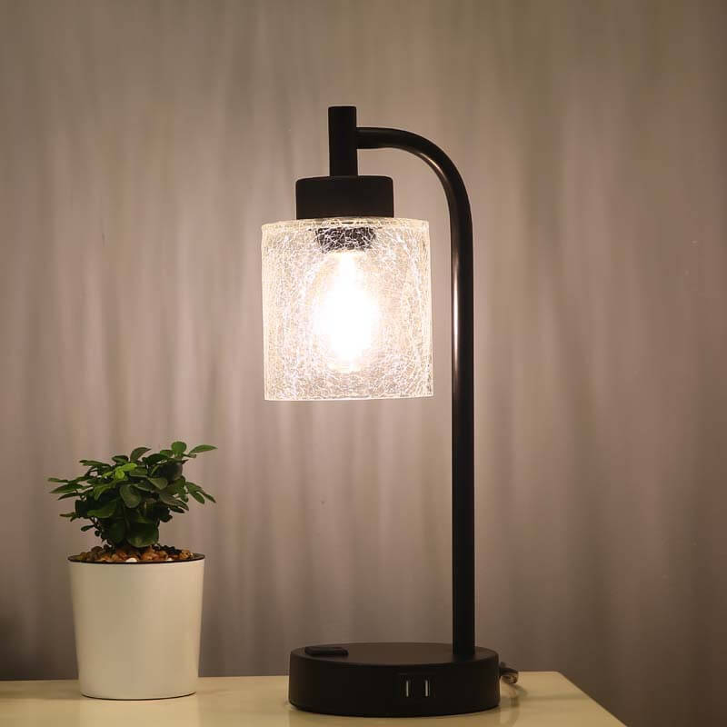 Modern Simple Iron Glass Cylinder Dual USB Touch Table Lamp