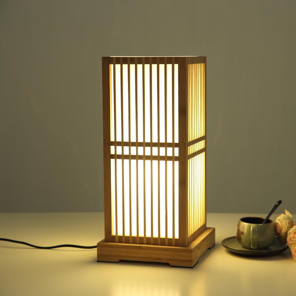 Japanese Minimalist Wooden Square Column Table Lamp