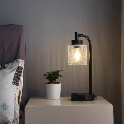 Modern Simple Iron Glass Cylinder Dual USB Touch Table Lamp