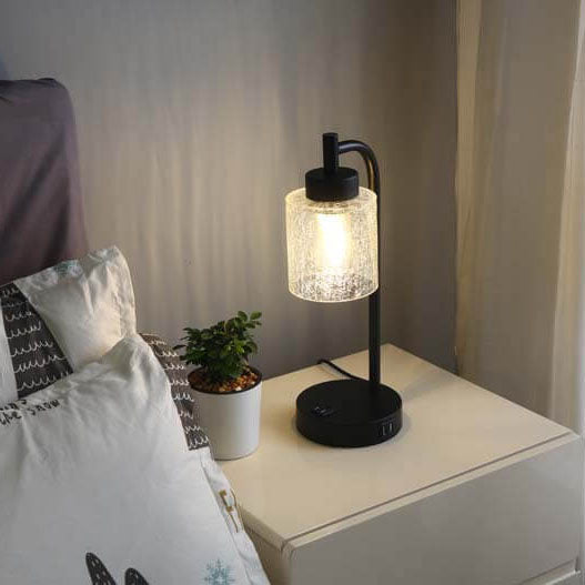 Modern Simple Iron Glass Cylinder Dual USB Touch Table Lamp