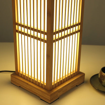 Japanese Minimalist Wooden Square Column Table Lamp