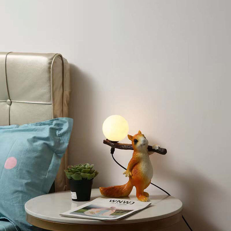 Contemporary Creative Squirrel Resin Glass Table Lamp For Bedroom