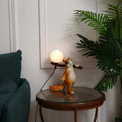 Contemporary Creative Squirrel Resin Glass Table Lamp For Bedroom