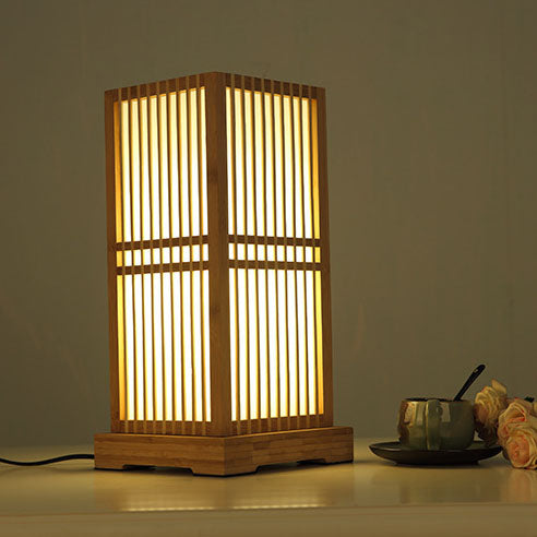 Japanese Minimalist Wooden Square Column Table Lamp