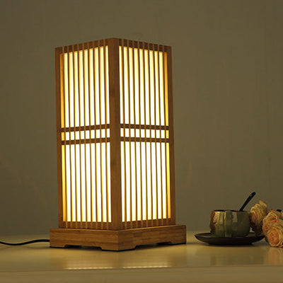 Japanese Minimalist Wooden Square Column Table Lamp