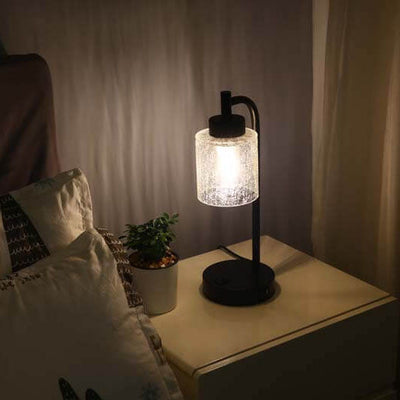 Modern Simple Iron Glass Cylinder Dual USB Touch Table Lamp