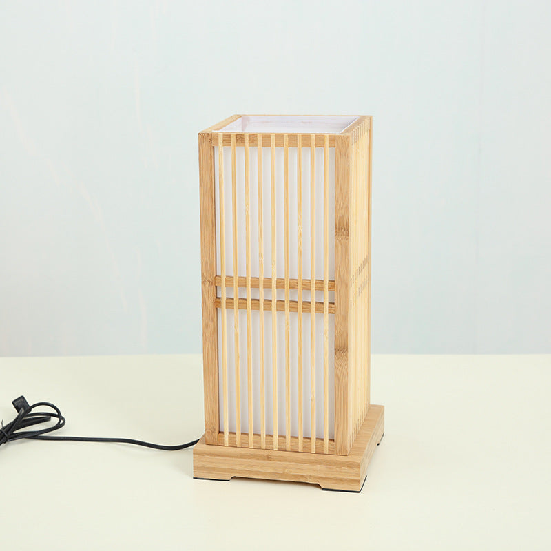 Japanese Minimalist Wooden Square Column Table Lamp