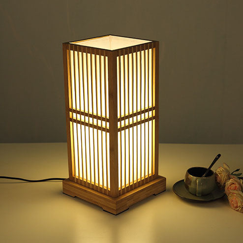 Japanese Minimalist Wooden Square Column Table Lamp