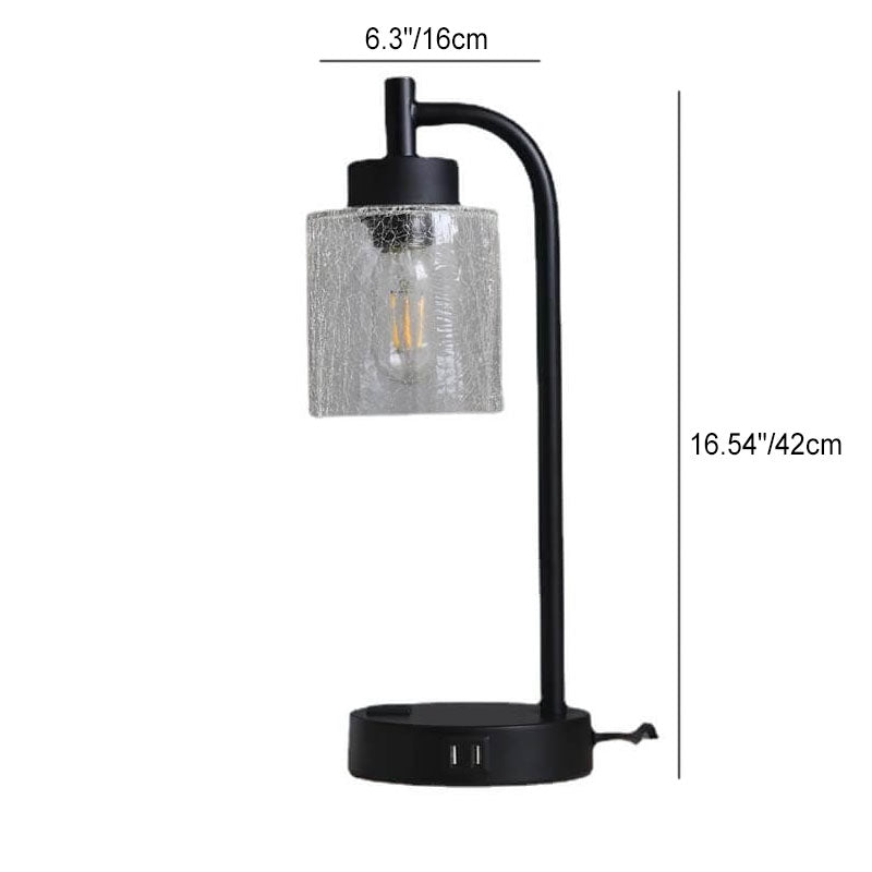 Modern Simple Iron Glass Cylinder Dual USB Touch Table Lamp