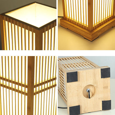 Japanese Minimalist Wooden Square Column Table Lamp