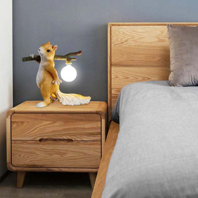 Contemporary Creative Squirrel Resin Glass Table Lamp For Bedroom