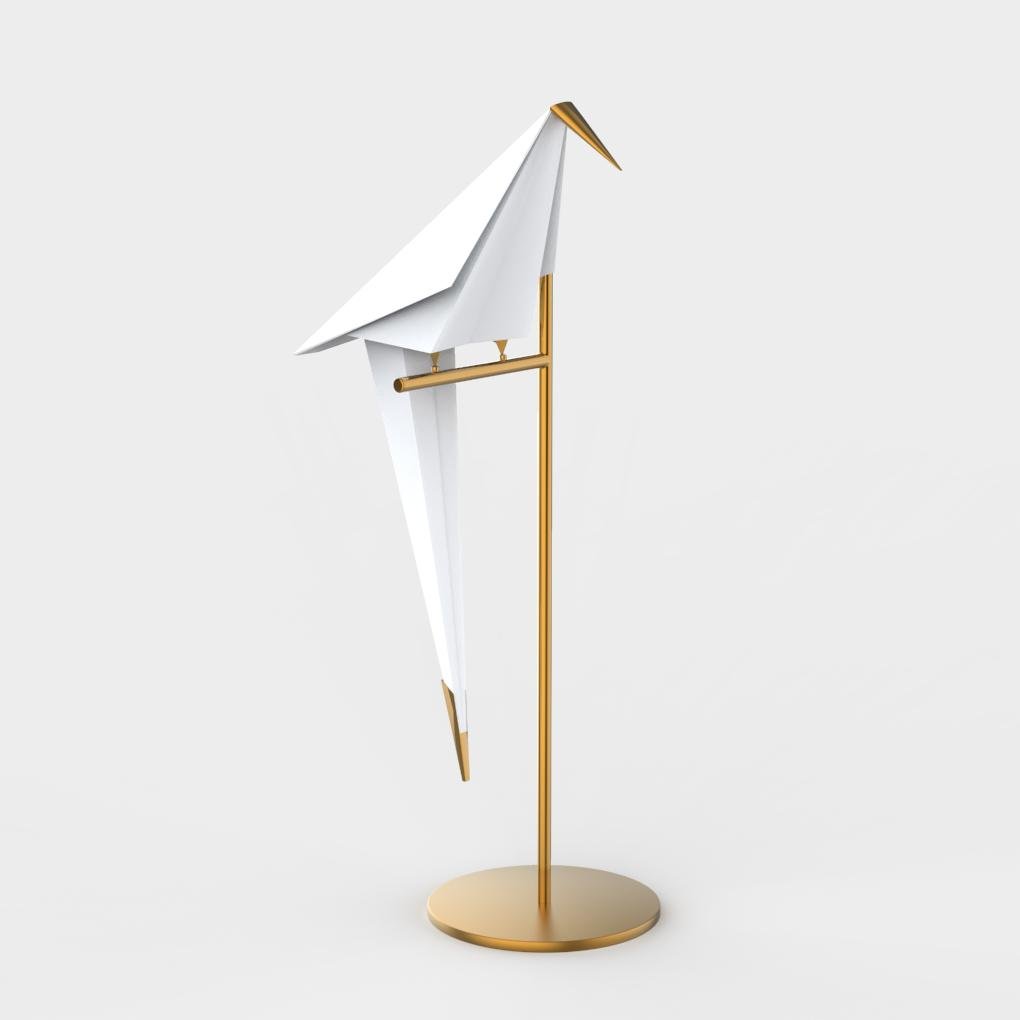 Gold Table Lamp with Origami Crane Design