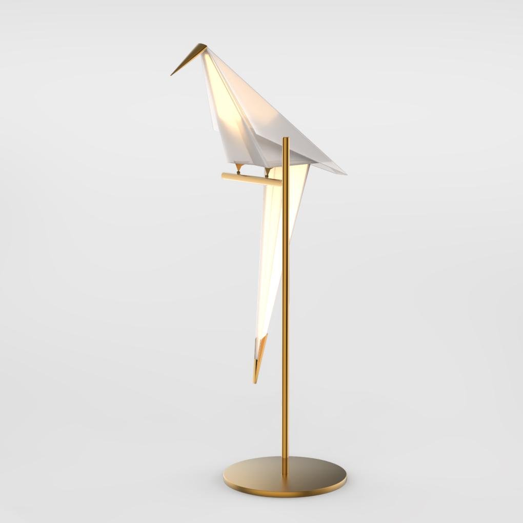 Gold Table Lamp with Origami Crane Design