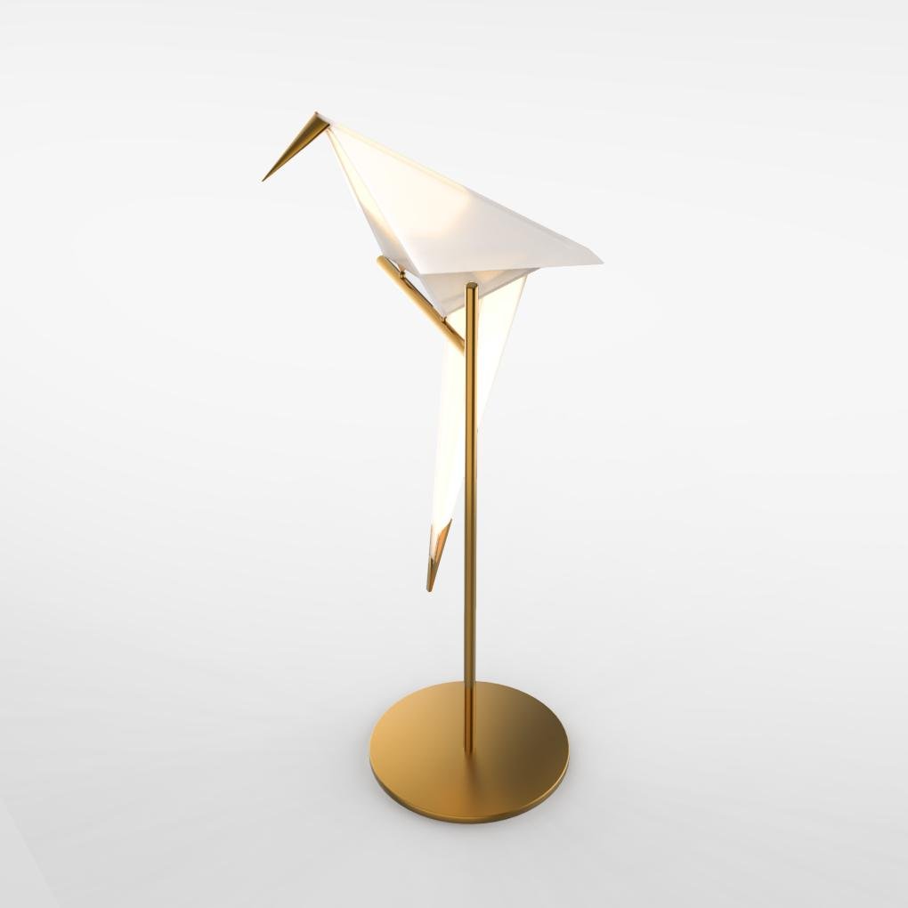 Gold Table Lamp with Origami Crane Design