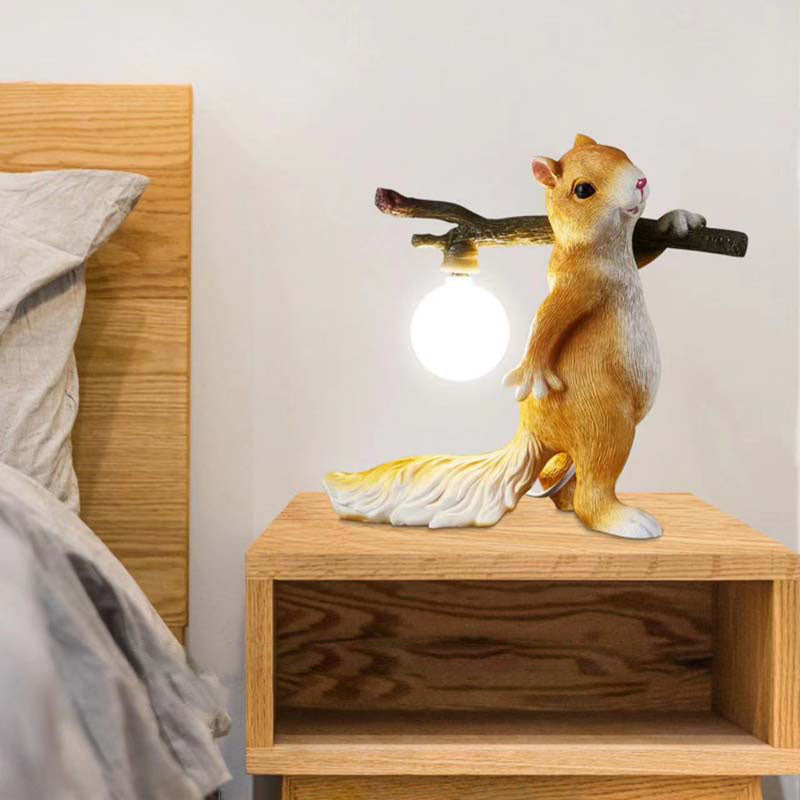 Contemporary Creative Squirrel Resin Glass Table Lamp For Bedroom