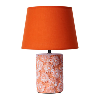 Orange Tapered Table Lamp with Carved Sunflower Base