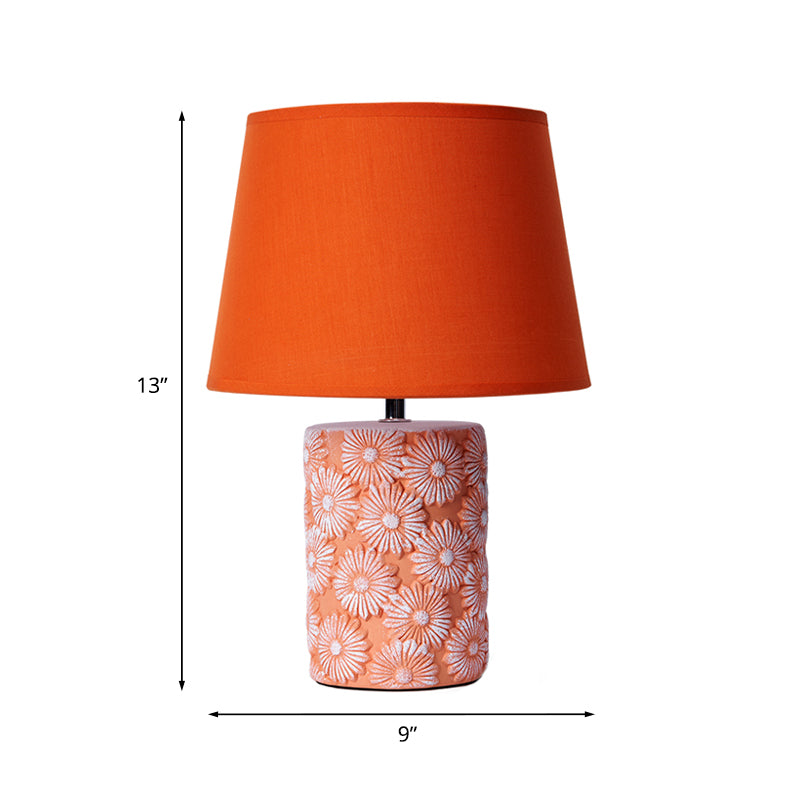 Orange Tapered Table Lamp with Carved Sunflower Base