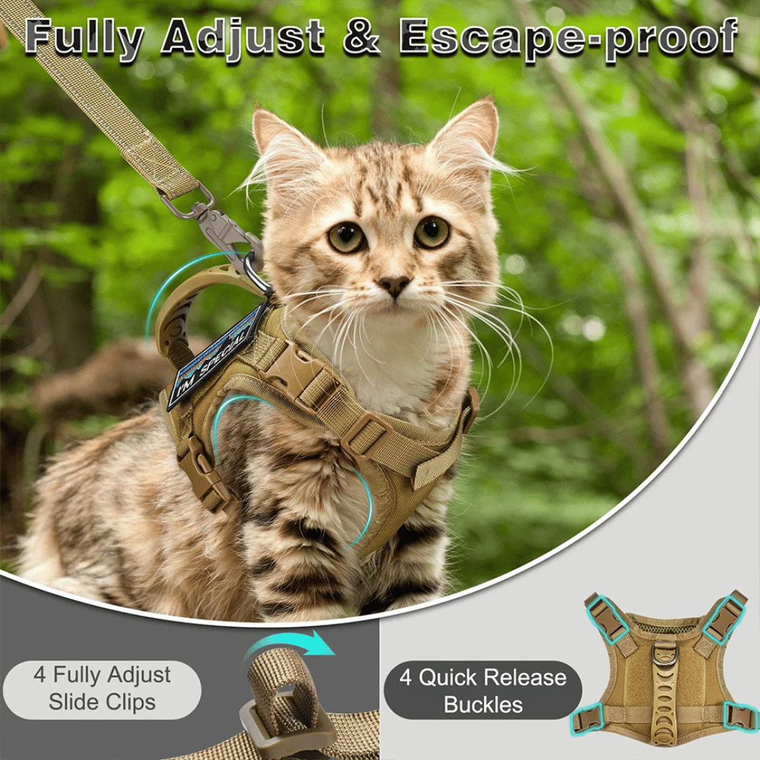 Military-Style Tactical Cat Harness & Leash