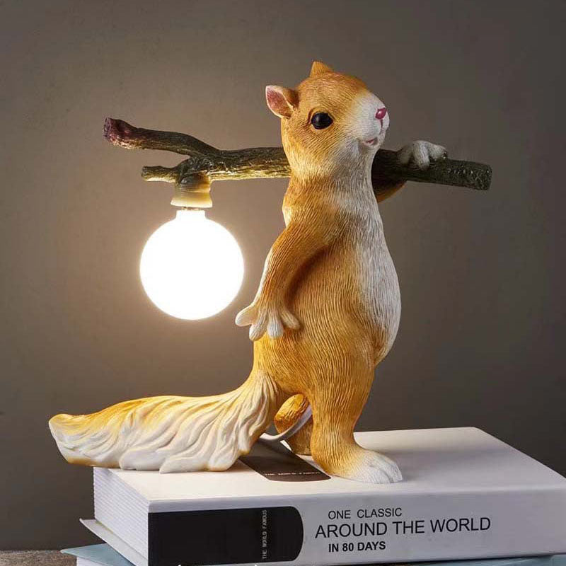 Contemporary Creative Squirrel Resin Glass Table Lamp For Bedroom