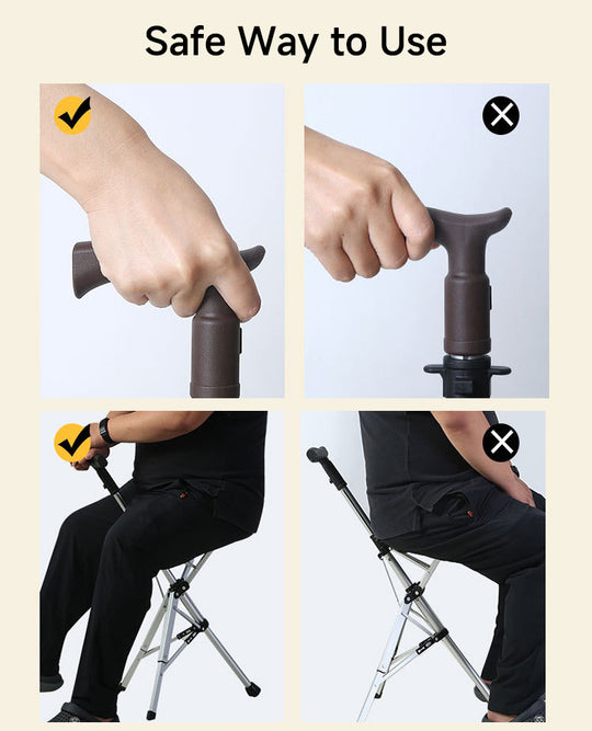 2-in-1 Folding Cane Chair for Seniors