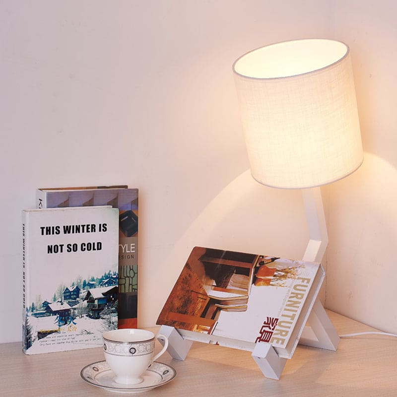 Scandinavian Table Lamp with Integrated Bookshelf