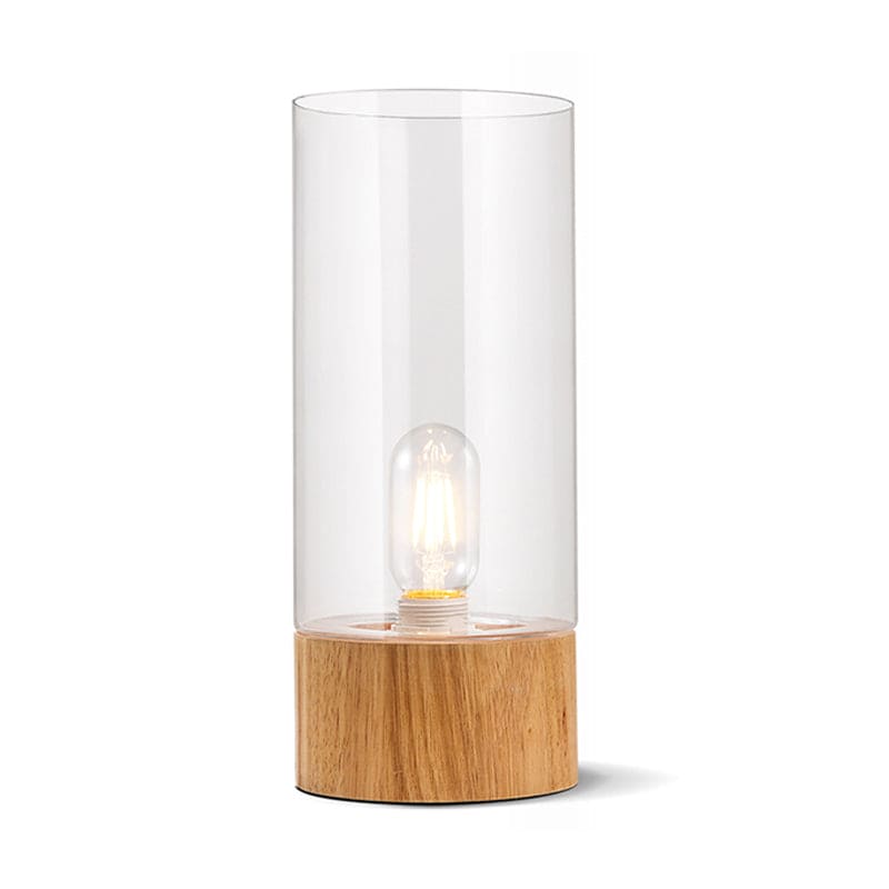 Stylish Cylinder Night Table Lamp with Wooden Base