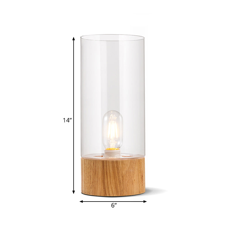 Stylish Cylinder Night Table Lamp with Wooden Base