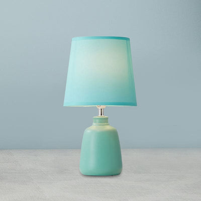 Scandinavian Fabric Tapered Bedside Lamp with Ceramic Vase Base