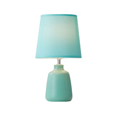 Scandinavian Fabric Tapered Bedside Lamp with Ceramic Vase Base