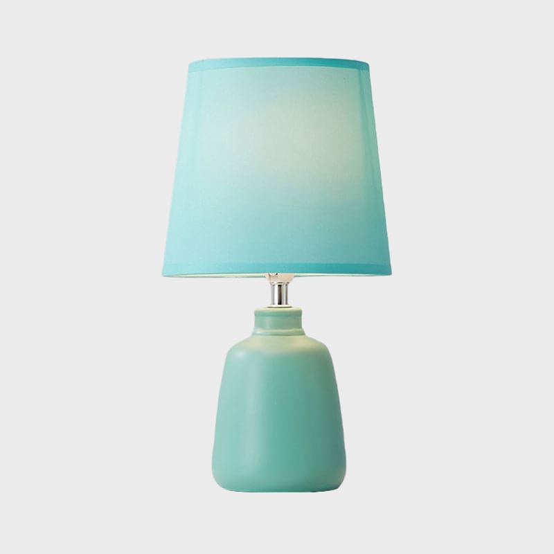 Scandinavian Fabric Tapered Bedside Lamp with Ceramic Vase Base