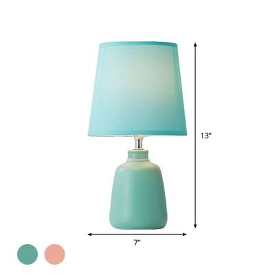 Scandinavian Fabric Tapered Bedside Lamp with Ceramic Vase Base