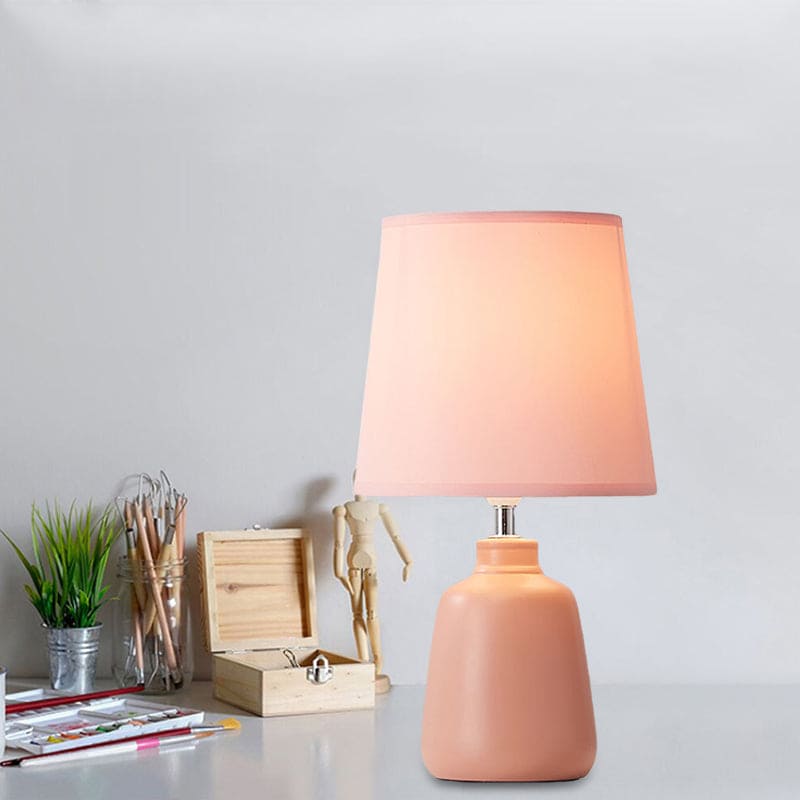 Scandinavian Fabric Tapered Bedside Lamp with Ceramic Vase Base