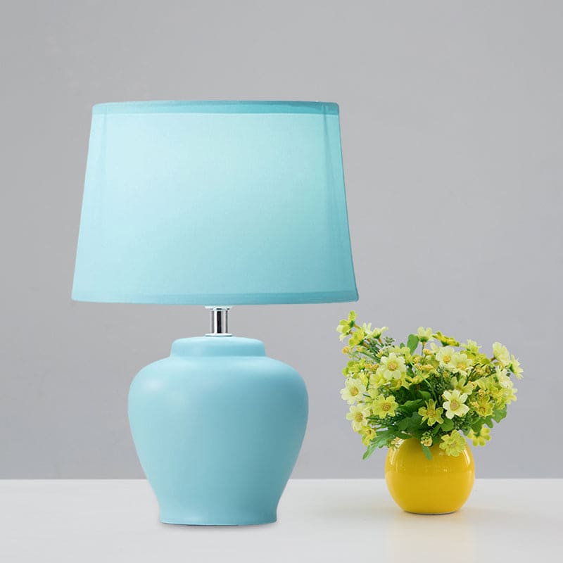 Scandinavian Fabric Tapered Bedside Lamp with Ceramic Vase Base