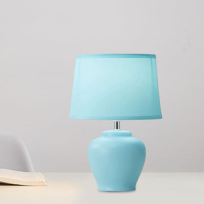 Scandinavian Fabric Tapered Bedside Lamp with Ceramic Vase Base