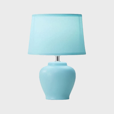 Scandinavian Fabric Tapered Bedside Lamp with Ceramic Vase Base