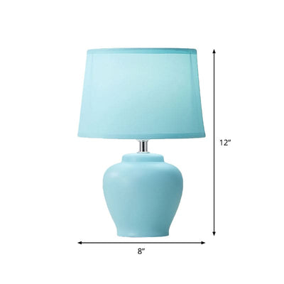 Scandinavian Fabric Tapered Bedside Lamp with Ceramic Vase Base