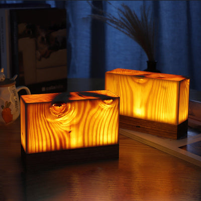 Wooden Grain Built-in Battery Table Lamp Touch Control LED Bedroom Desk Lamp