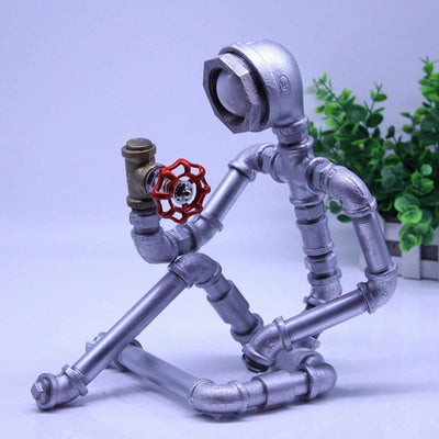 Industrial Iron Pipe Man Nightstand Light