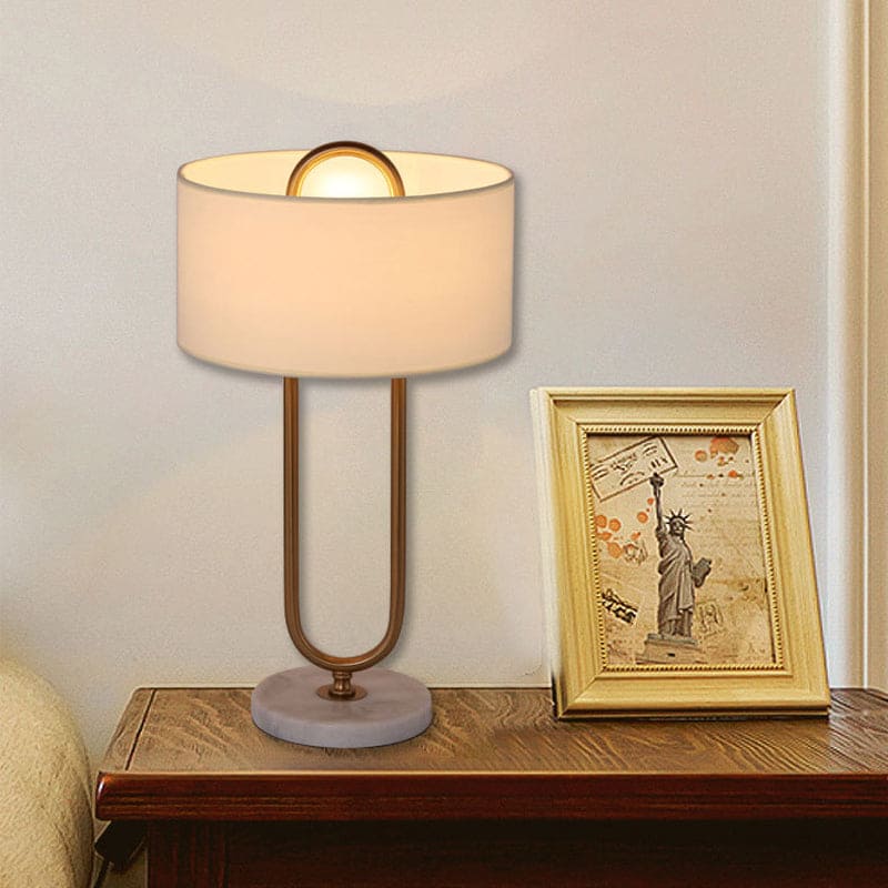 White Drum Bedside Lamp with Oval Stand