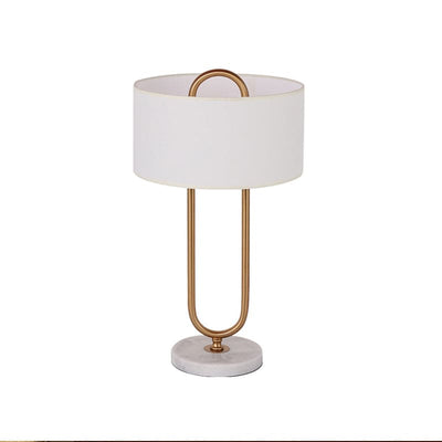 White Drum Bedside Lamp with Oval Stand