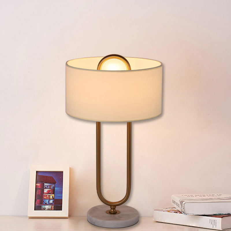 White Drum Bedside Lamp with Oval Stand