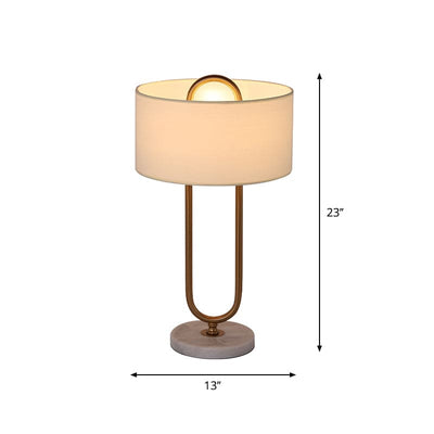 White Drum Bedside Lamp with Oval Stand