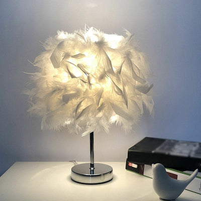 Stylish Feathered Spherical Table Lamp