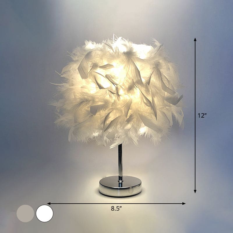 Stylish Feathered Spherical Table Lamp