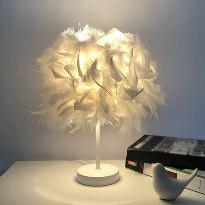 Stylish Feathered Spherical Table Lamp