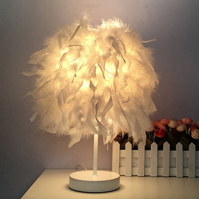 Stylish Feathered Spherical Table Lamp