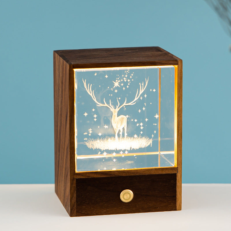 Creative Wooden Box LED Night Light Decorative Touch Dimmable Table Lamp