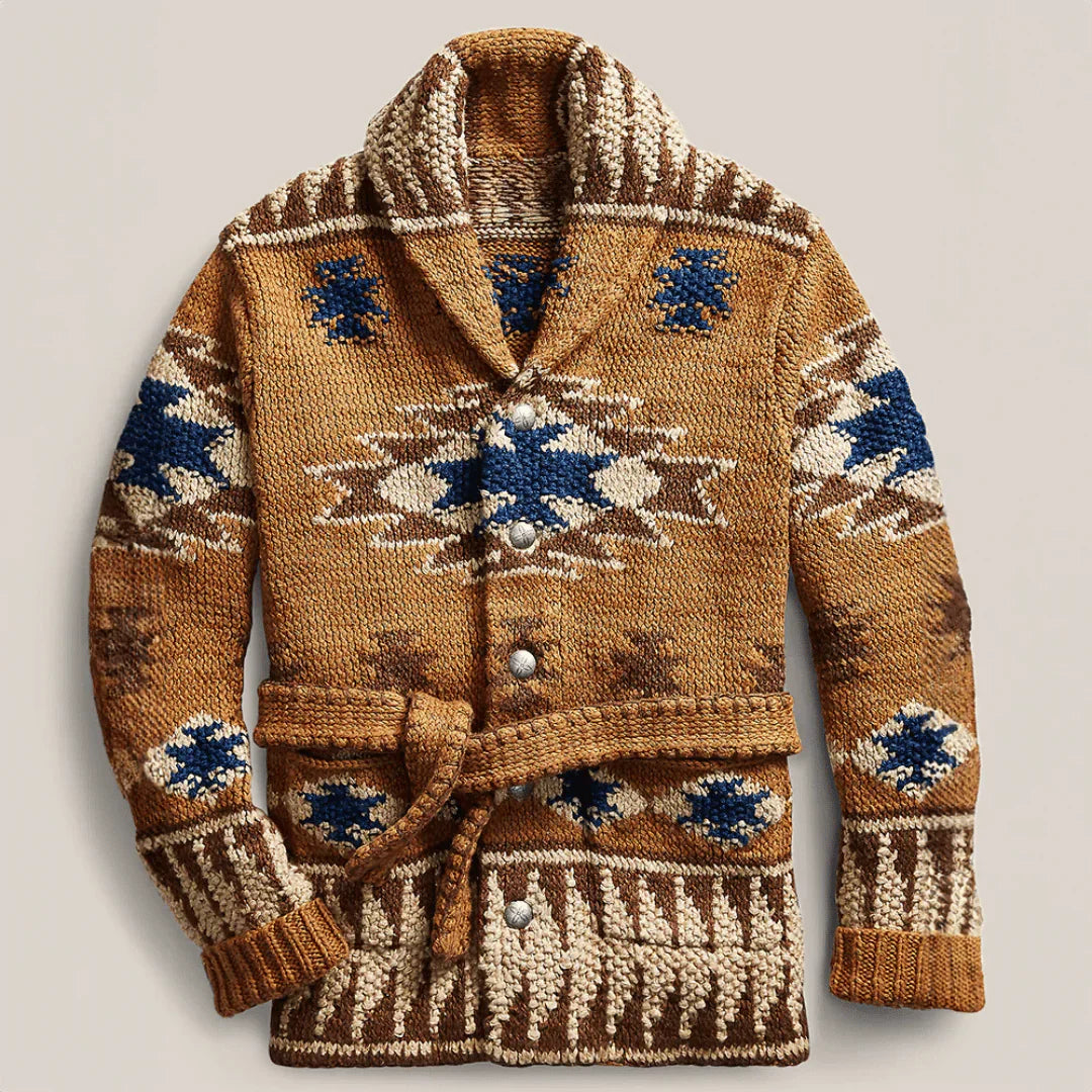 Men’s Belted Shawl Collar Cardigan